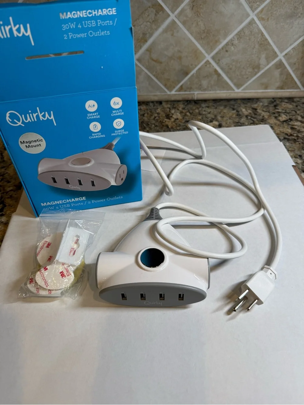 Quirky MagneCharge 30W 4 USB Ports 2 AC Outlets Magnetic Mount Charging Station